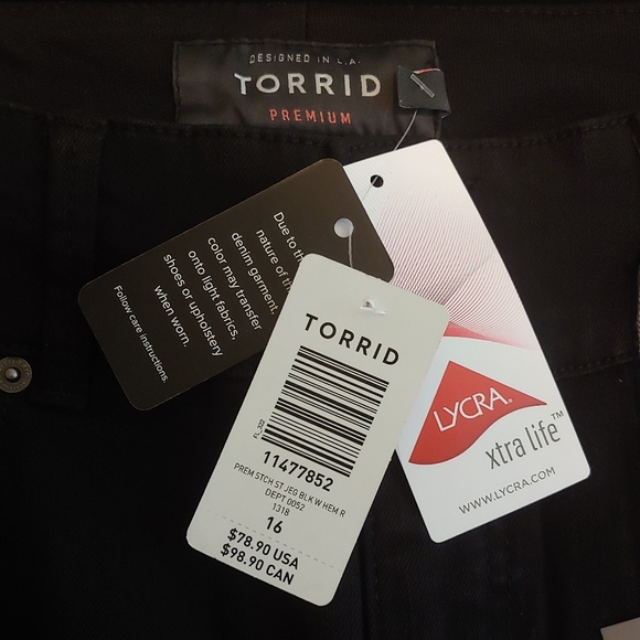 Torrid premium cropped jegging black jeans distressed raw hem size 16 - Picture 8 of 16